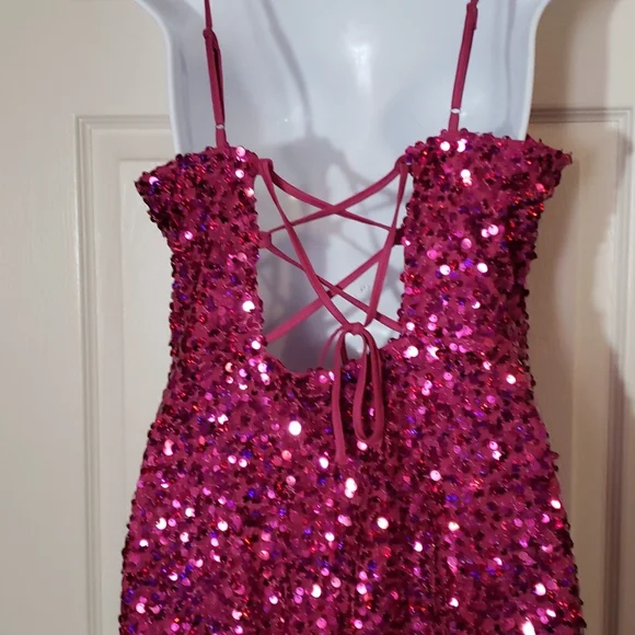 Wild Fable Pink sequined spaghetti strap mini slip dress - Picture 6 of 9